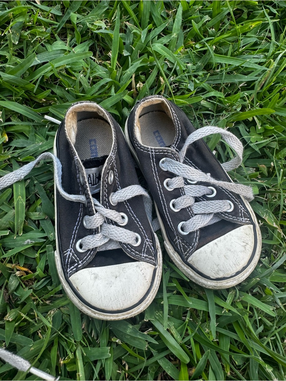 Kids Black Low-Top Canvas Sneakers with White Toe